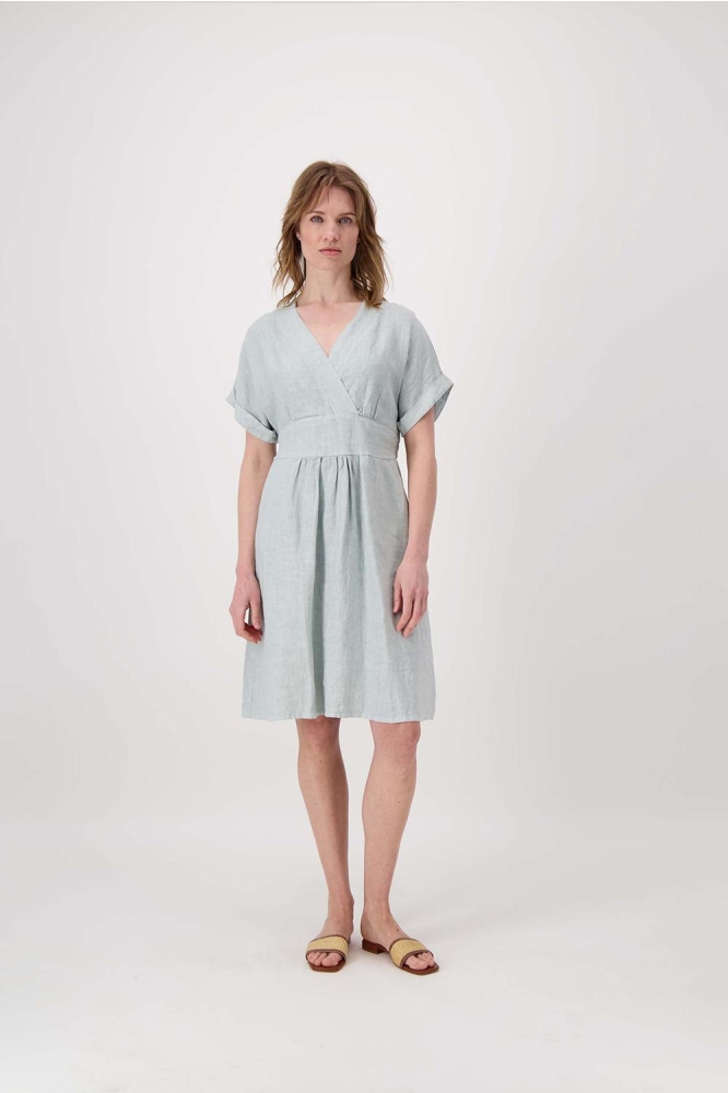 LINNEN OVERSLAG JURK 0301 096 2014 VERGRIJSD BLAUW
